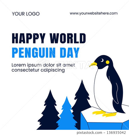 Flat Cartoon Hand Drawn Illustration for World Penguin Day Background 136935042