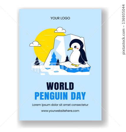 Vertical Poster Flat Cartoon Style for World Penguin Day Celebration 136935044
