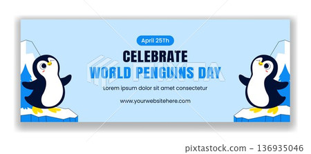 Social Media Cover Flat Cartoon Hand Drawn World Penguin Day Design 136935046