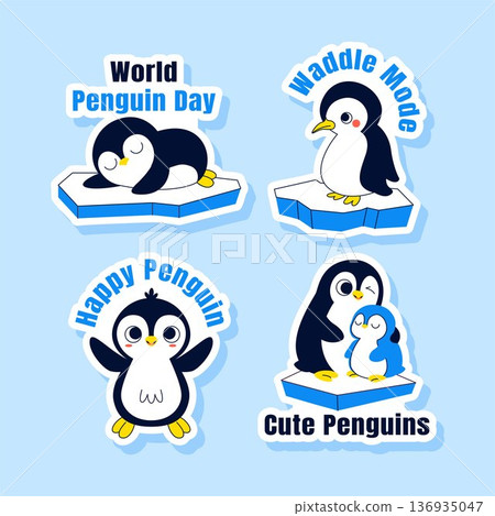Label Design Flat Cartoon Hand Drawn for World Penguin Day Event 136935047
