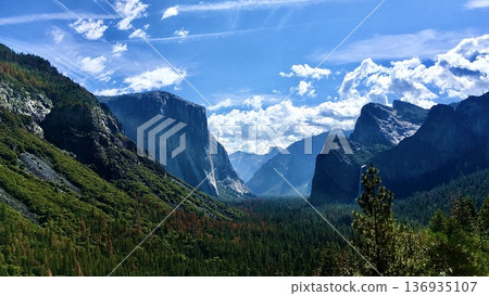 View from Tunnel View in Yosemite National Park, California, USA View from Tunnel View in Yosemite National Park, California, USA 136935107