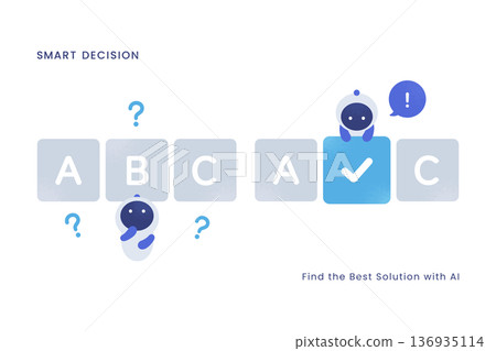 從多個選項中選擇最佳答案的過程。人工智慧比較和決策的向量圖。 從多個選項中選擇最佳答案的過程。人工智慧比較和決策的向量圖。 136935114