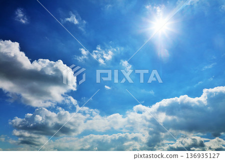 Summer blue sky, clouds and sun Summer blue sky, clouds and sun 136935127