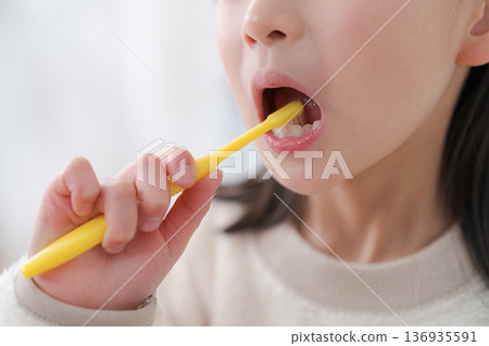 Girls brushing teeth 136935591