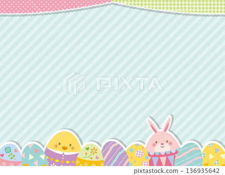 可愛的復活節彩蛋和兔子相框 136935642