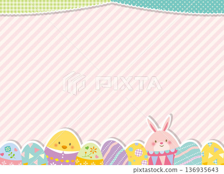 可愛的復活節彩蛋和兔子相框 136935643
