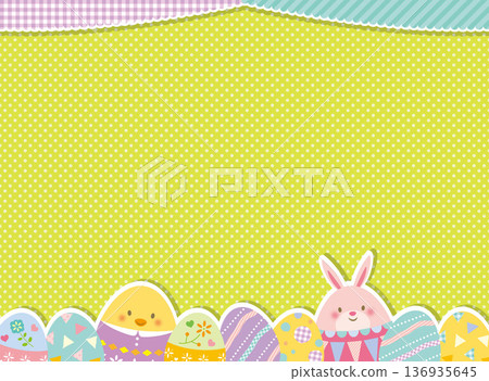 Cute frame of Easter eggs and rabbits Cute frame of Easter eggs and rabbits 136935645