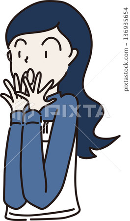 Illustration of a woman in work clothes looking surprised. Blue uniform Illustration of a woman in work clothes looking surprised. Blue uniform 136935654