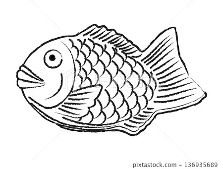 Black and white Taiyaki illustration icon material 136935689