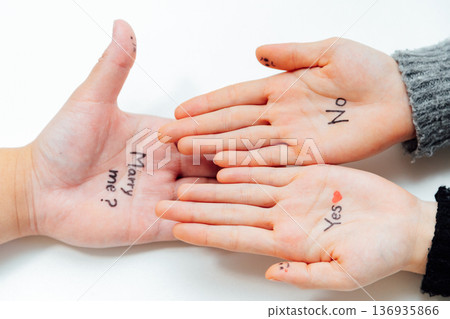 Marriage proposal image material using couple's hands and letters Marriage proposal image material using couple's hands and letters 136935866