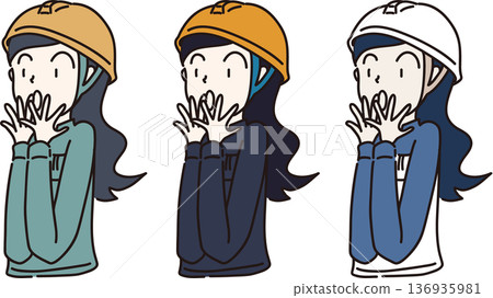 Illustration of a surprised woman wearing a helmet and work clothes - Color Bali Set Illustration of a surprised woman wearing a helmet and work clothes - Color Bali Set 136935981