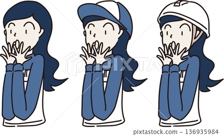 Illustration of a surprised woman in work clothes Blue uniform set Illustration of a surprised woman in work clothes Blue uniform set 136935984
