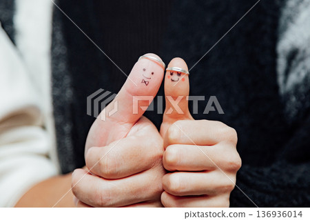 Proposal image material using couple's fingers and illustrations 136936014