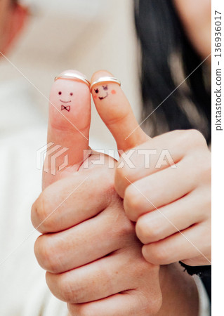Proposal image material using couple's fingers and illustrations Proposal image material using couple's fingers and illustrations 136936017