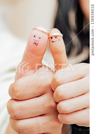Proposal image material using couple's fingers and illustrations 136936018