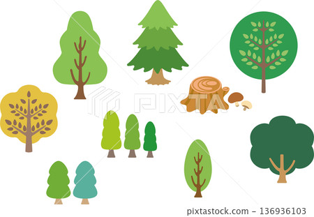 Scandinavian style tree and forest icon set. Ecology, environmental protection, nature themed vector material 136936103