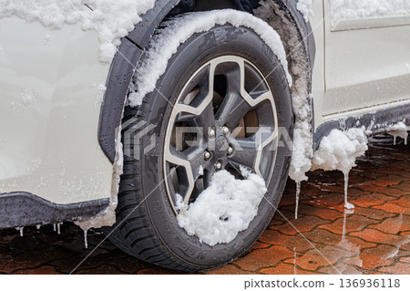 An SUV covered in snow overnight 136936118