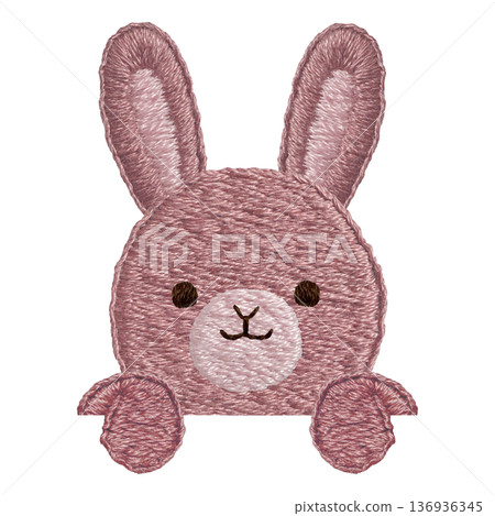 [Rabbit stuffed animal with face sticking out] Hand-embroidered illustration material 136936345