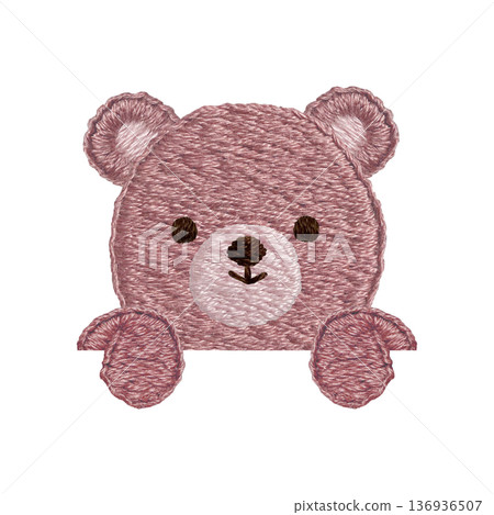 [Teddy bear showing its face] Hand-embroidered illustration material 136936507
