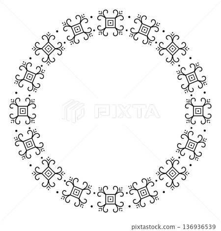 Seamless round tribal geometric ornament frame ethnic symbolic line elements. Seamless round tribal geometric ornament frame ethnic symbolic line elements. 136936539