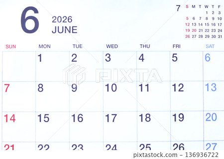 2026 Calendar (June) 136936722