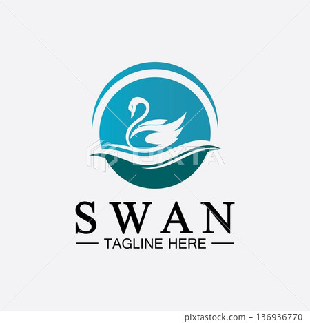Swan logo icon vector illustration  design template.elegant Flying swan bird logo 136936770