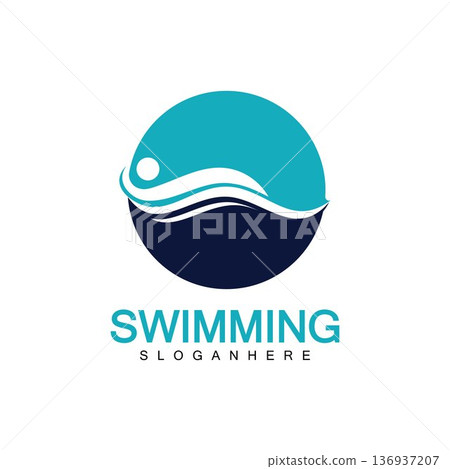 Swimming logo vector illustration design.Swimming Club. Swimmer logo design template 136937207
