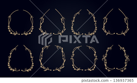 Gold Vintage Wedding Hand Drawn Line Divider Border Collection. Vector Illustration 136937365