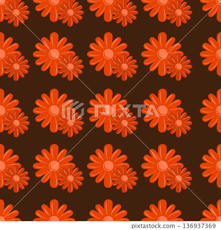 Orange Flower Seamless Pattern Hand Drawn Daisy Background. Orange Flower Seamless Pattern Hand Drawn Daisy Background. 136937369