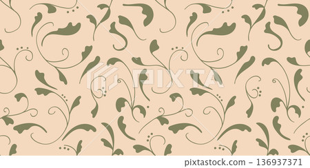 Seamless Pattern Botanical Green Leaves on Beige Background.Vector Illustration Seamless Pattern Botanical Green Leaves on Beige Background.Vector Illustration 136937371