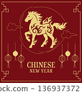 Chinese New Year 2026 Greeting Card Horse Year 136937372