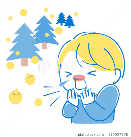 A boy sneezing with hay fever 136937598