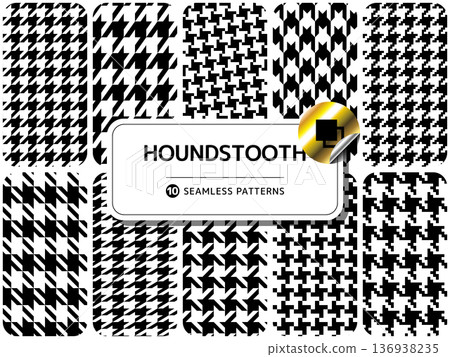 一套不同的無縫圖案，黑白千鳥格 136938235
