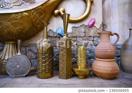 National clay and bronze jugs in Sanya City on Hainan Island in China 136938405