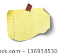 Texture of torn pieces of yellow notepad paper taped together 136938530