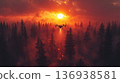 Surveillance drone over wildfire at sunse 136938581