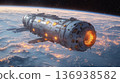 Futuristic Space Station Orbiting Earth with Glowing Lights 136938582