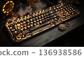 Steampunk mechanical keyboard with glowing keys 136938586