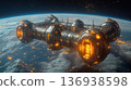 Futuristic Space Station Orbiting Earth with Glowing Lights 136938598