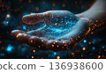 Futuristic hand holding digital glowing particles 136938600