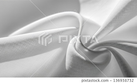 Macro view of white transparent soft fabric texture with delicate folds and light shadow for elegant wedding background or design Macro view of white transparent soft fabric texture with delicate folds and light shadow for elegant wedding background or design 136938732