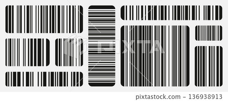 Various black barcodes with rounded corners Various black barcodes with rounded corners 136938913