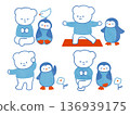 Illustration set of a polar bear and penguin enjoying yoga and exercise together 136939175