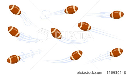Flying balls for American football or rugby with airflow marks. Flight stream curve trail. Air flow and puff cloud. Orb hit movement. Track effect. Speed motion jet traces vector set Flying balls for American football or rugby with airflow marks. Flight stream curve trail. Air flow and puff cloud. Orb hit movement. Track effect. Speed motion jet traces vector set 136939248