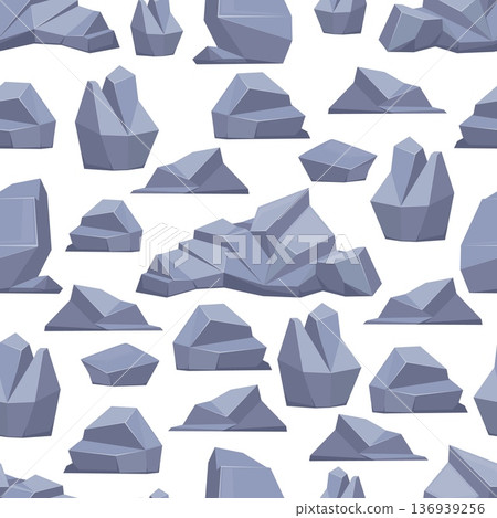 Gray stone blocks seamless pattern. Fragments of rock. Sharp cliffs form. Granite gravel. Cracked cobbles. Mountain rough pieces. Natural boulders. Limestone debris. Vector background Gray stone blocks seamless pattern. Fragments of rock. Sharp cliffs form. Granite gravel. Cracked cobbles. Mountain rough pieces. Natural boulders. Limestone debris. Vector background 136939256