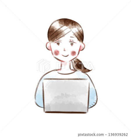 Illustration of a woman operating a laptop Illustration of a woman operating a laptop 136939262