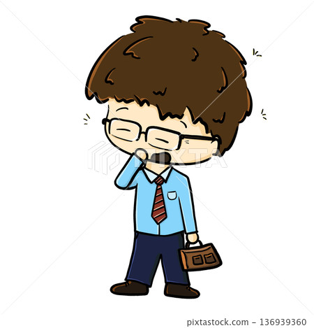 Tired office worker yawning isolated cartoon illustration Tired office worker yawning isolated cartoon illustration 136939360