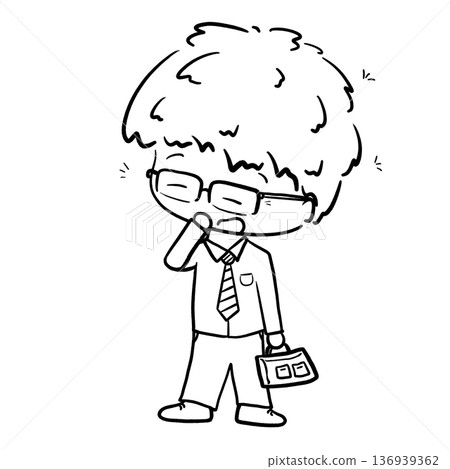 Tired office worker yawning isolated cartoon outline illustration Tired office worker yawning isolated cartoon outline illustration 136939362