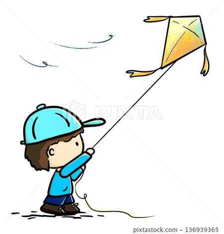 Isolated child flying and controlling a kite side view cartoon illustration Isolated child flying and controlling a kite side view cartoon illustration 136939365