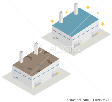 工廠建築屋頂維修前後對比材料(含等距煙囪) 工廠建築屋頂維修前後對比材料(含等距煙囪) 136939477